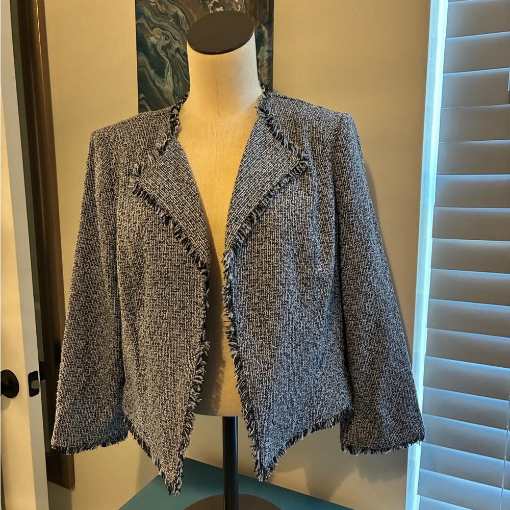 White House Black Market Blue Tweed Jacket 3/4 selves